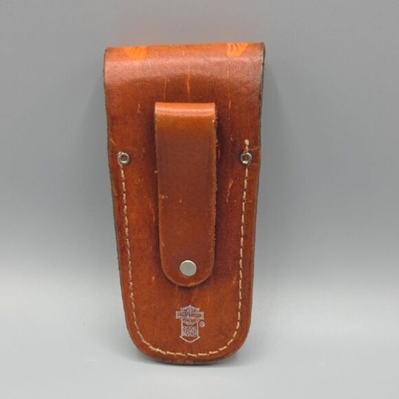 Harley-Davidson Brown and Orange Leather Bag with Cross-Stitch Design - Picture 4 of 17